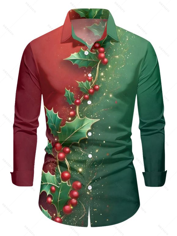 Chemise de vacances pour homme, chemise boutonnée à imprimé sapin de Noël colorblock - multicolor A S