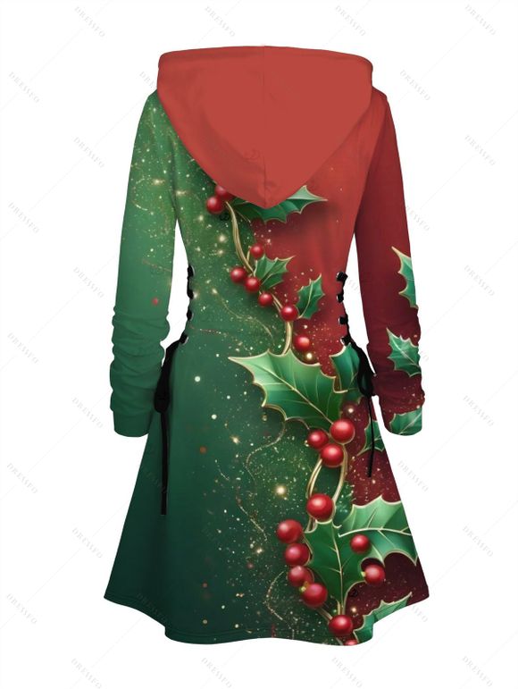 Holiday Couple Outfit Christmas Tree Print Lace Up Hoodie Dress and Shirt Set - multicolor A S | US 4