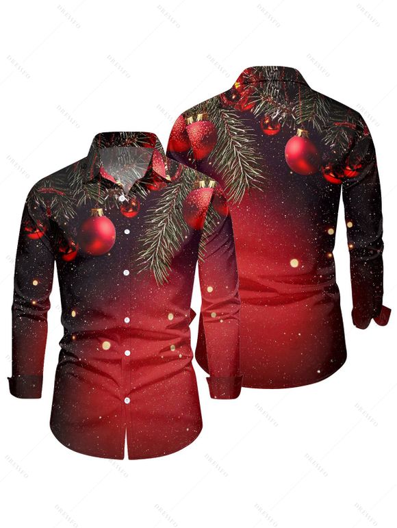 Couple Outfit Christmas Tree Bell Print Lace Up Hoodie Dress and Shirt Set - Rouge foncé S | US 4