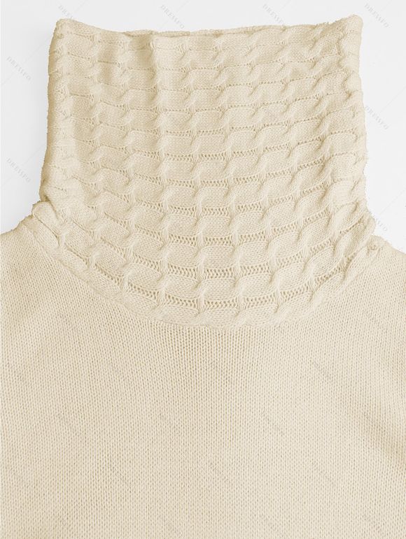 Winter Outfit Hollow Out Cowl Neck Long Sweater Topstitching Flare Jeans Set - café lumière S | US 4