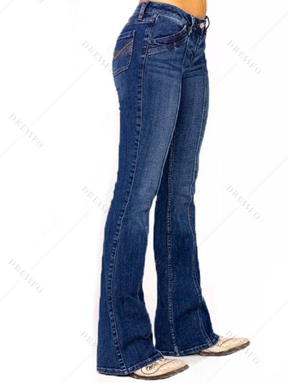 Winter Outfit Hollow Out Cowl Neck Long Sweater Topstitching Flare Jeans Set - café lumière S | US 4