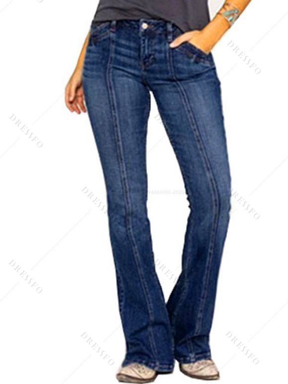 Winter Outfit Hollow Out Cowl Neck Long Sweater Topstitching Flare Jeans Set - café lumière S | US 4