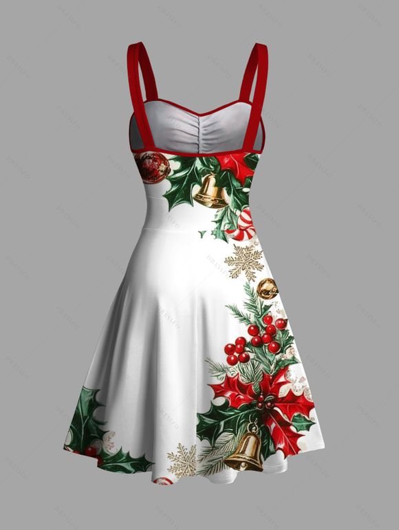 Robe de vacances à imprimé sapin de Noël, flocon de neige, cloche, ceinture froncée - Rouge Vineux M | US 6