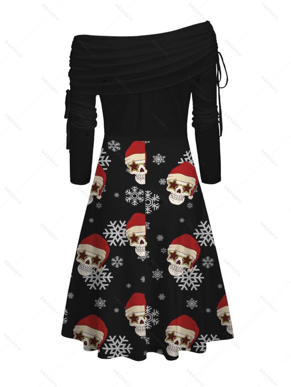 Robe de Noël à imprimé tête de mort et chapeau, col montant et manches longues, imprimé flocon de neige - Noir XXXXL | US 18