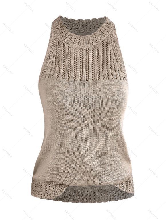 Pull tricoté sans manches de couleur unie Pull col rond festonné - café lumière S | US 4