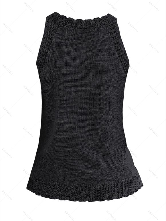 Pull tricoté sans manches de couleur unie Pull col rond festonné - Noir XL | US 10