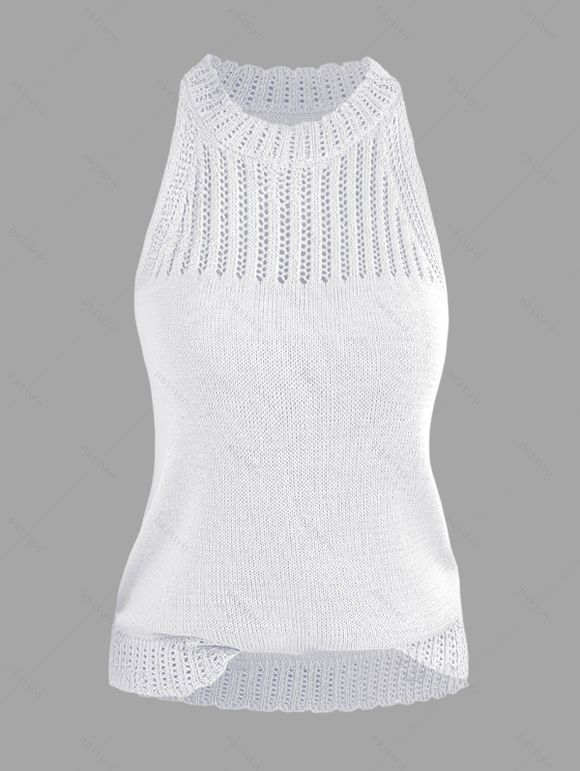 Pull tricoté sans manches de couleur unie Pull col rond festonné - Blanc XL | US 10