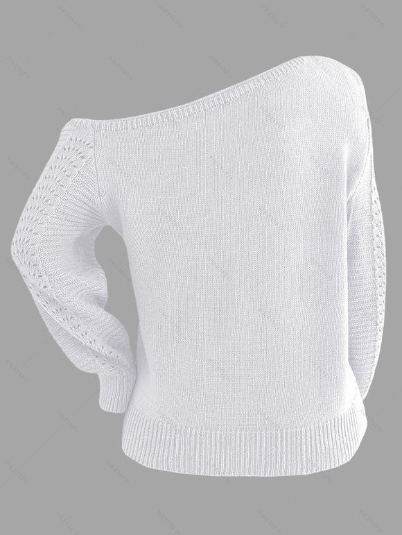 Pull tricoté à découpes de couleur unie Pull à col oblique ajouré - Blanc XL | US 10