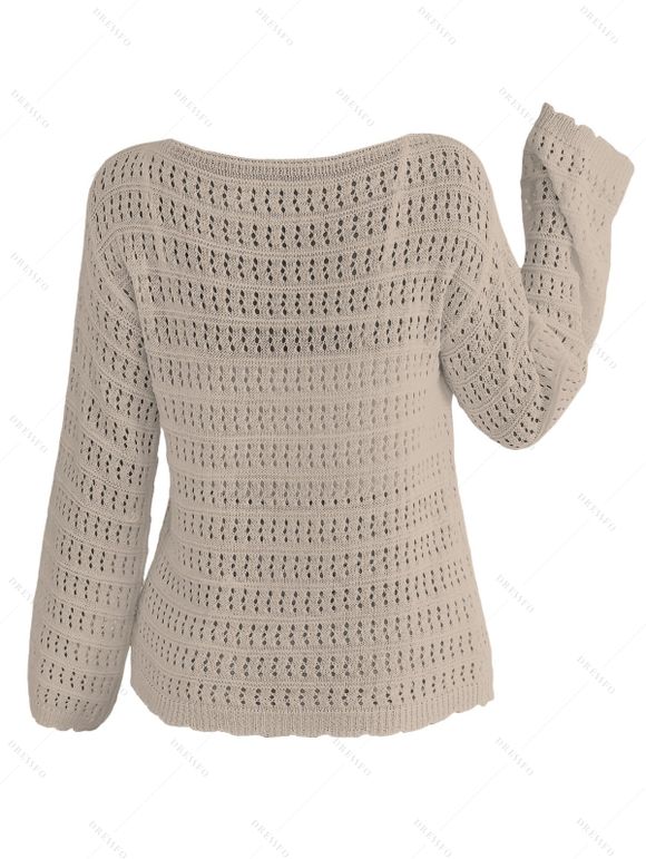 Pull tricoté ajouré de couleur unie, pull à épaules dénudées - café lumière M | US 6