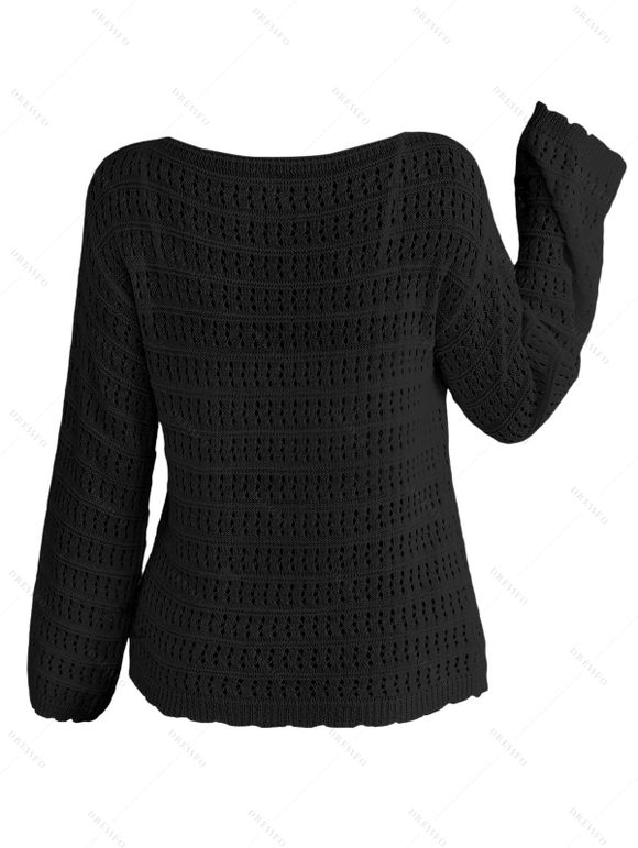 Pull tricoté ajouré de couleur unie, pull à épaules dénudées - Noir XL | US 10