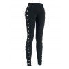 Leggings gothiques taille haute élastiques à lacets de couleur unie - Noir S | US 4