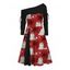 Robe de Noël bonhomme de neige avec chapeau imprimé flocon de neige robe cintrée à col oblique à manches longues - Rouge XXXL | US 16