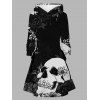 Robe à capuche gothique d'Halloween à lacets et imprimé tête de mort et roses - Noir S | US 4