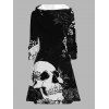 Robe à capuche gothique d'Halloween à lacets et imprimé tête de mort et roses - Noir S | US 4