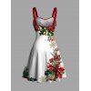 Robe de vacances à imprimé sapin de Noël, flocon de neige, cloche, ceinture froncée - Rouge Vineux S | US 4
