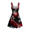 Robe de Noël à carreaux, imprimé flocon de neige, mini-robe froncée avec ceinture - Rouge S | US 4