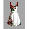 Robe de vacances à imprimé sapin de Noël, flocon de neige, cloche, ceinture froncée - Rouge Vineux S | US 4