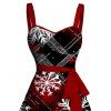 Robe de Noël à carreaux, imprimé flocon de neige, mini-robe froncée avec ceinture - Rouge S | US 4