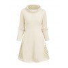 Winter Outfit Hollow Out Cowl Neck Long Sweater Topstitching Flare Jeans Set - café lumière S | US 4