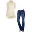 Winter Outfit Hollow Out Cowl Neck Long Sweater Topstitching Flare Jeans Set - café lumière S | US 4