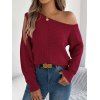 Pull tricoté à découpes de couleur unie Pull à col oblique ajouré - Rouge Vineux S | US 4