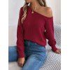 Pull tricoté à découpes de couleur unie Pull à col oblique ajouré - Rouge Vineux S | US 4