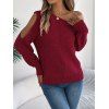 Pull tricoté à découpes de couleur unie Pull à col oblique ajouré - Rouge Vineux S | US 4
