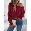 Pull tricoté à découpes de couleur unie Pull à col oblique ajouré - Rouge Vineux S | US 4