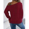 Pull tricoté à découpes de couleur unie Pull à col oblique ajouré - Rouge Vineux S | US 4