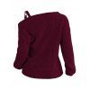 Pull texturé à col oblique de couleur unie Pull tricoté à boucle en métal - Rouge Vineux S | US 4