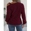 Pull texturé à col oblique de couleur unie Pull tricoté à boucle en métal - Rouge Vineux S | US 4