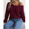 Pull texturé à col oblique de couleur unie Pull tricoté à boucle en métal - Rouge Vineux S | US 4
