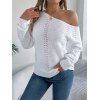 Pull tricoté à découpes de couleur unie Pull à col oblique ajouré - Blanc XL | US 10