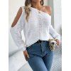 Pull tricoté à découpes de couleur unie Pull à col oblique ajouré - Blanc XL | US 10