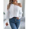 Pull tricoté à découpes de couleur unie Pull à col oblique ajouré - Blanc XL | US 10