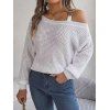 Pull texturé à col oblique de couleur unie Pull tricoté à boucle en métal - Blanc XL | US 10