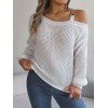 Pull texturé à col oblique de couleur unie Pull tricoté à boucle en métal - Blanc XL | US 10