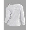 Pull texturé à col oblique de couleur unie Pull tricoté à boucle en métal - Blanc XL | US 10
