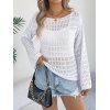 Pull tricoté ajouré de couleur unie, pull à épaules dénudées - Blanc S | US 4