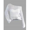 Pull tricoté ajouré de couleur unie, pull à épaules dénudées - Blanc S | US 4