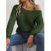 Pull texturé à col oblique de couleur unie Pull tricoté à boucle en métal - Vert Armée XL | US 10