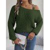 Pull texturé à col oblique de couleur unie Pull tricoté à boucle en métal - Vert Armée XL | US 10