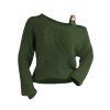 Pull texturé à col oblique de couleur unie Pull tricoté à boucle en métal - Vert Armée XL | US 10