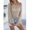 Pull tricoté ajouré de couleur unie, pull à épaules dénudées - café lumière S | US 4