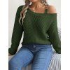 Pull texturé à col oblique de couleur unie Pull tricoté à boucle en métal - Vert Armée XL | US 10