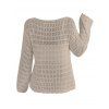 Pull tricoté ajouré de couleur unie, pull à épaules dénudées - café lumière S | US 4