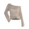 Pull tricoté ajouré de couleur unie, pull à épaules dénudées - café lumière S | US 4