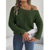 Pull texturé à col oblique de couleur unie Pull tricoté à boucle en métal - Vert Armée XL | US 10
