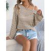 Pull tricoté ajouré de couleur unie, pull à épaules dénudées - café lumière S | US 4