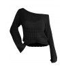 Pull tricoté ajouré de couleur unie, pull à épaules dénudées - Noir XL | US 10